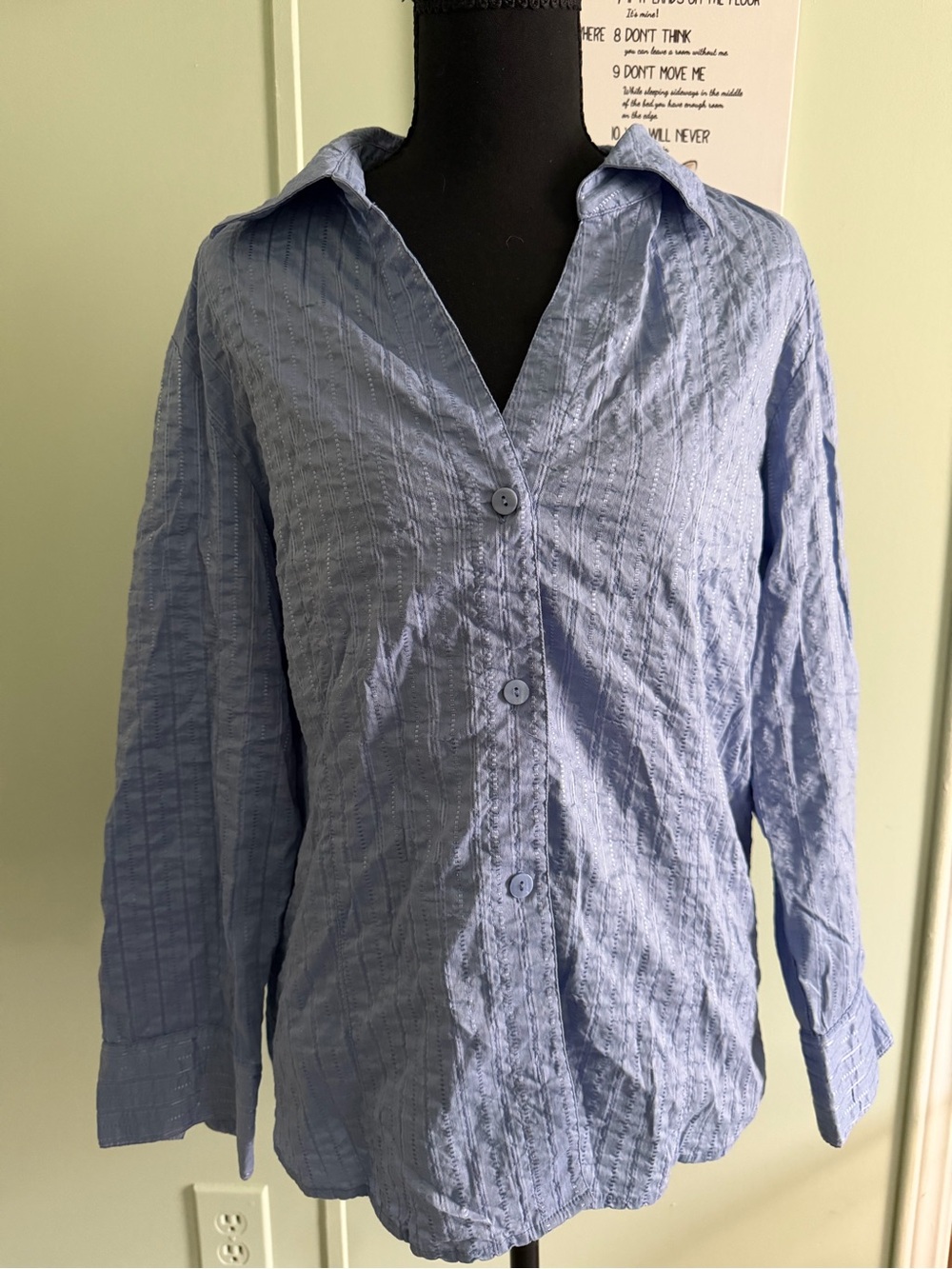 Rafaella Light Blue Textured Button-Up Shirt Women’s Size 16